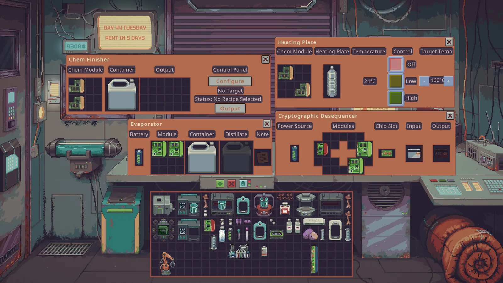 Chemistry machines: Chem Finisher, Heating Plate, Evaporator and the Cryptographic Desequencer